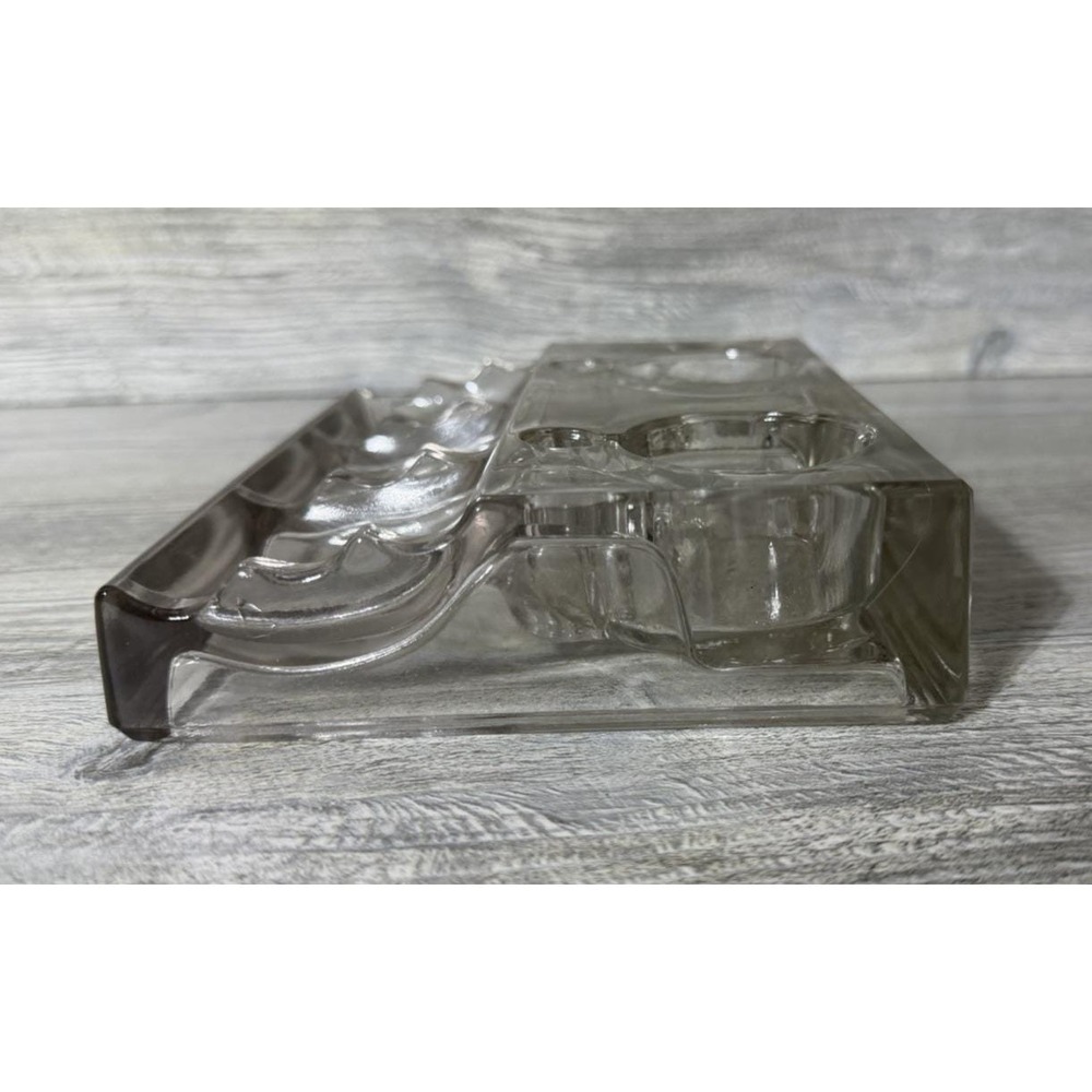Antique Vintage 1911 Heavy Clear Glass Double Inkwell Desk Set Gem USA - Picture 3 of 9